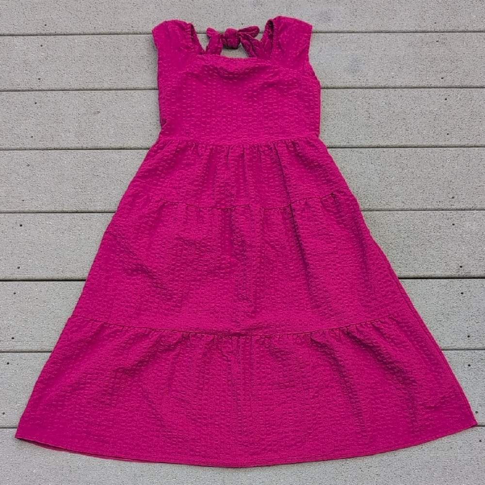 Old Navy Vibrant Pink Kids Casual Dress | Sleeveless Tiered Tie-Back Dress